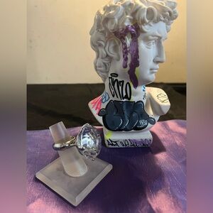 Chunky Crystal Silvertone Cocktail Stretch Ring